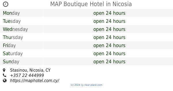 MAP Boutique Hotel Nicosia opening times Stasinou tel. 357